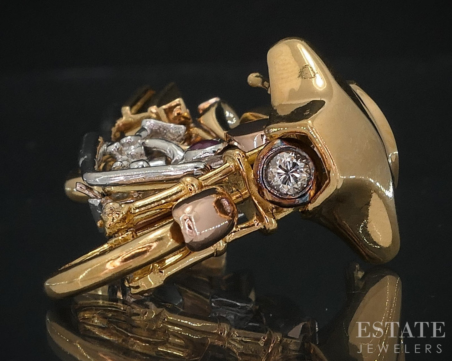 18k Tri Color Gold Dimensional Motorcycle Movable Charm Pendant 28.8g i18557