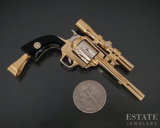 18k Two Tone Gold Dimensional Revolver Pistol Movable Charm Pendant 43.6g i18540