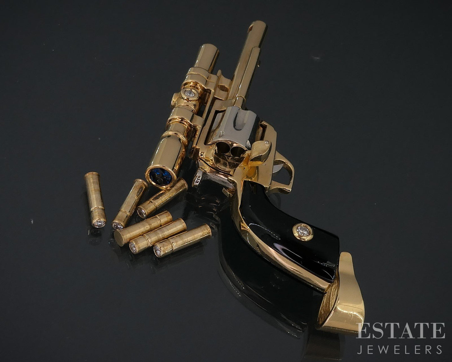 18k Two Tone Gold Dimensional Revolver Pistol Movable Charm Pendant 43.6g i18540