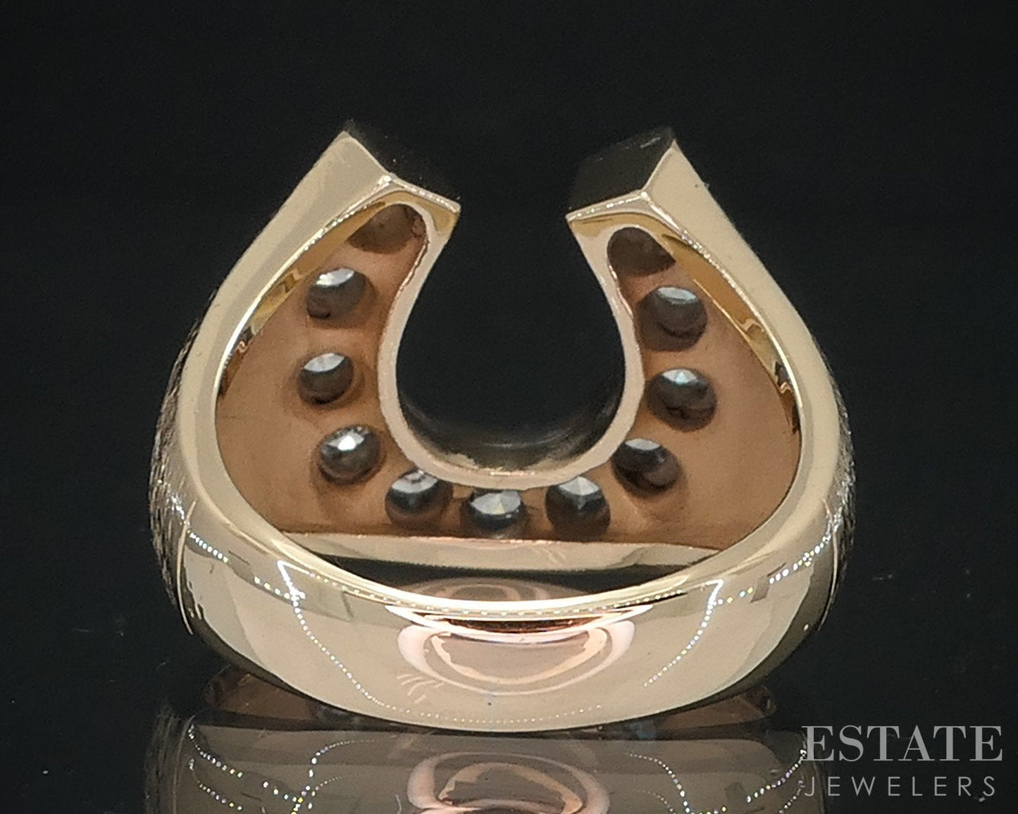 Vintage 14k Yellow Gold Horseshoe Natural .80ctw Diamond Mens Ring 12.6g i18545