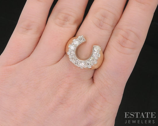 Vintage 14k Yellow Gold Horseshoe Natural .80ctw Diamond Mens Ring 12.6g i18545