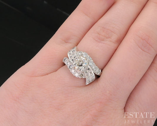 Antique Platinum OEC Natural 1.38ctw Diamond Ribbon Engagement Ring 7.8g i18552