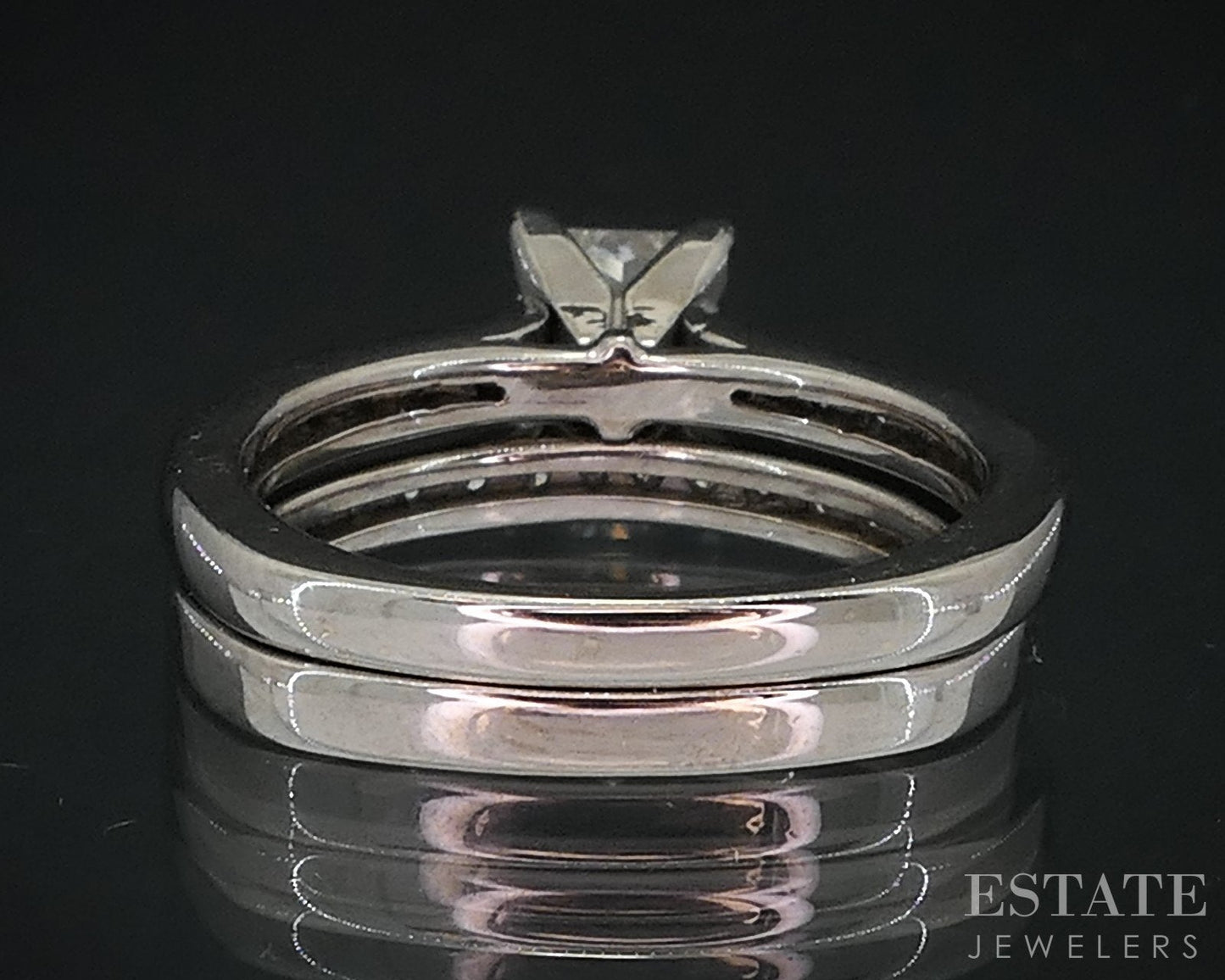 18k White Gold Princess Natural 1.21ctw Diamond Ladies Wedding Set 7.2g i18574