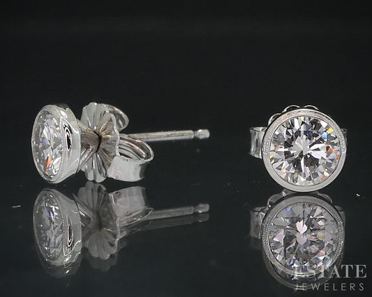 14k White Gold Round Natural .64ctw Diamond Bezel Stud Earrings i18586
