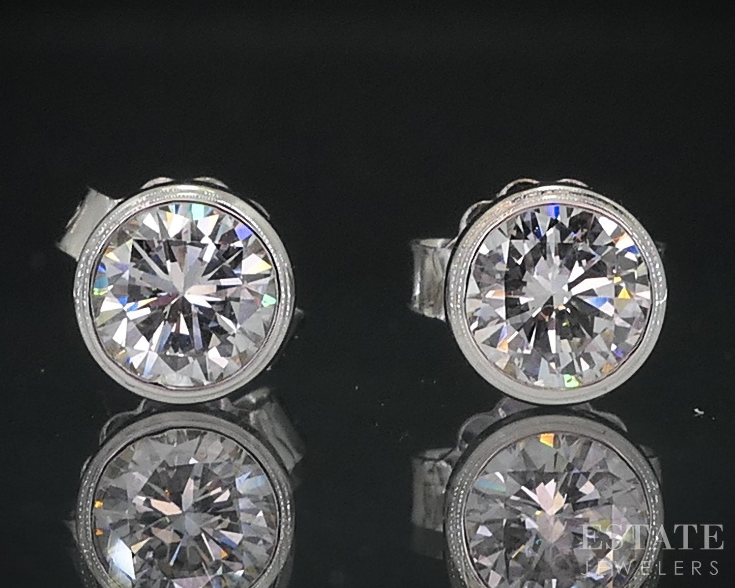 14k White Gold Round Natural .64ctw Diamond Bezel Stud Earrings i18586
