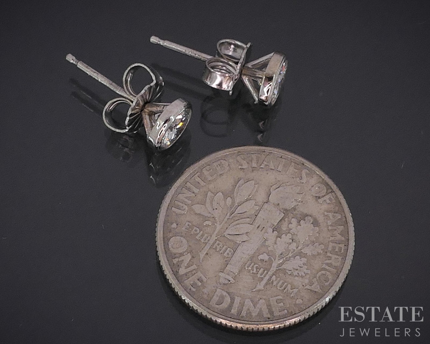 14k White Gold Round Natural .64ctw Diamond Bezel Stud Earrings i18586