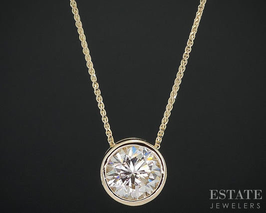 14k Yellow Gold Round Natural 1.44ct Diamond Solitaire Necklace 3.4g i18585