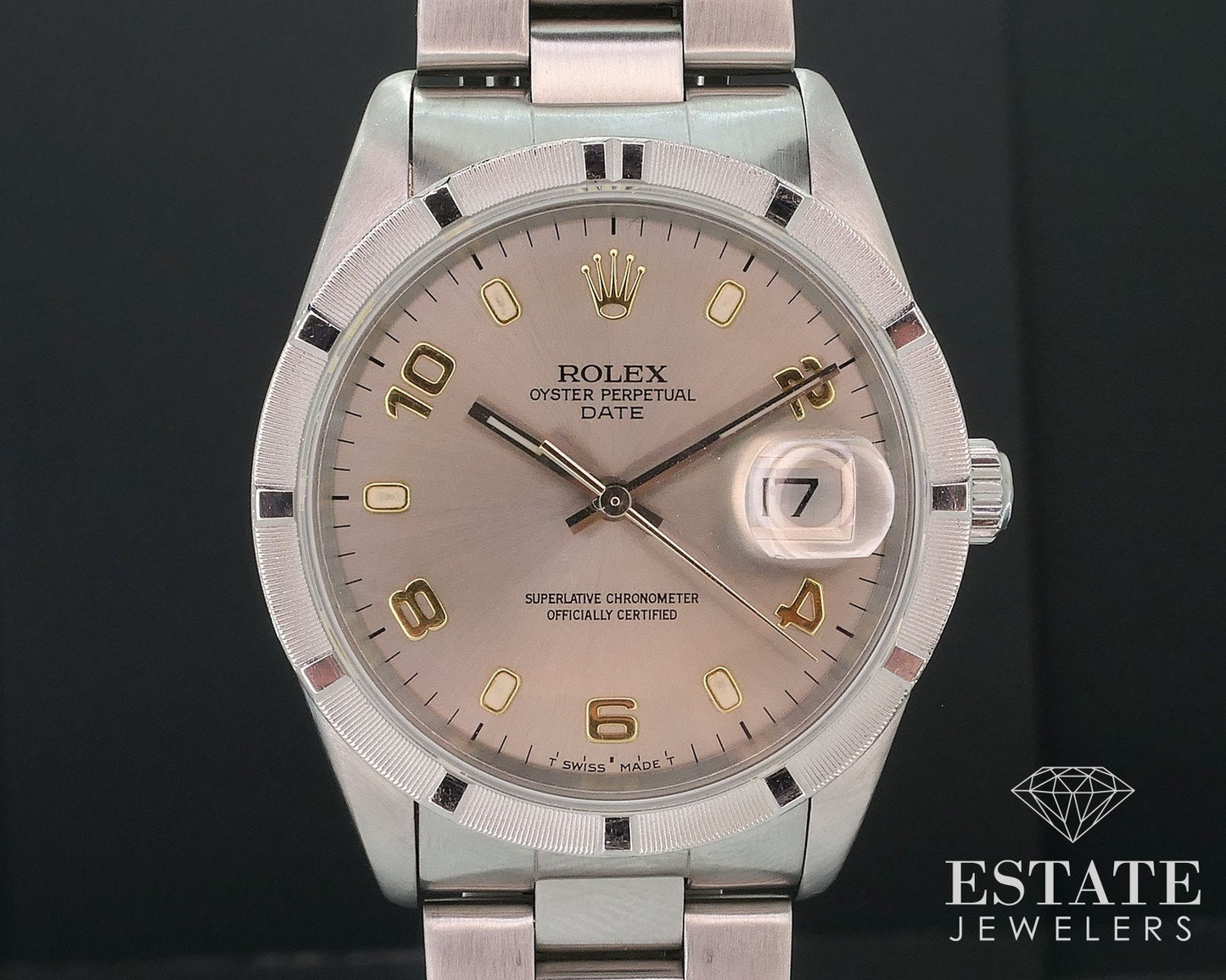 Rolex Oyster Perpetual Date Stainless 15200 Engine Bezel Mens Watch i17537
