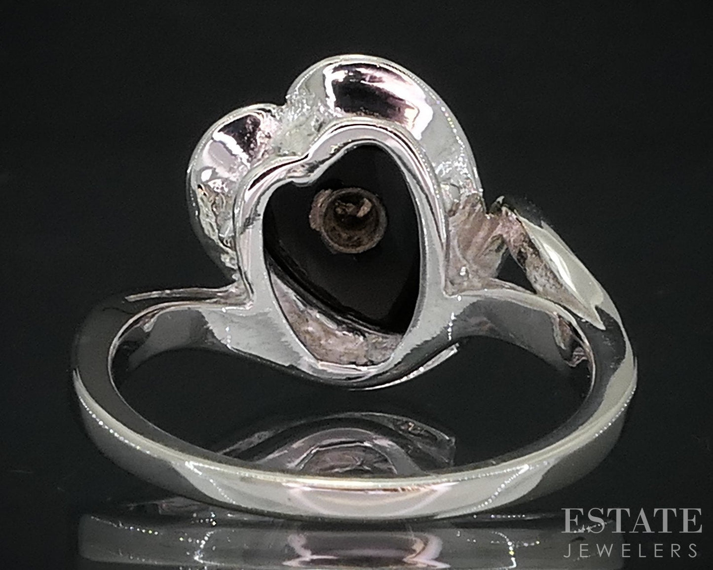 Vintage 10k White Gold Heart Natural Black Onyx & Diamond Ring 3.6g i18607b