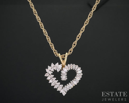 14k Yellow Gold Natural ..44ctw Diamond Open Heart Ladies Necklace 4.1g i18598b