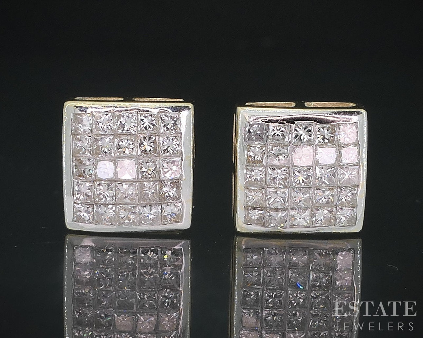14k Yellow Gold Invisible Natural 1ctw Diamond Screw Back Earrings 2g i18597b