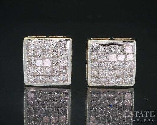 14k Yellow Gold Invisible Natural 1ctw Diamond Screw Back Earrings 2g i18597b