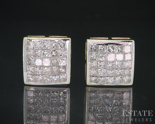 14k Yellow Gold Invisible Natural 1ctw Diamond Screw Back Earrings 2g i18597b