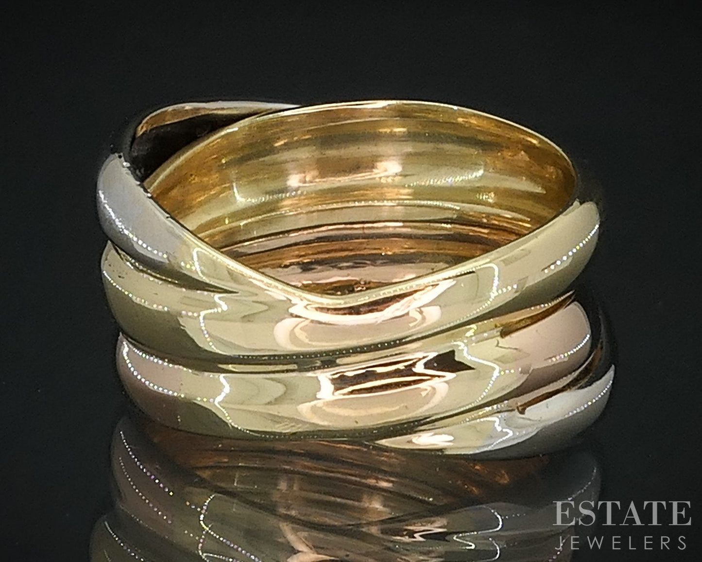 18k Tri Colored Gold Natural .10ctw Diamond Crossover Band Ring 9.7g i18595b