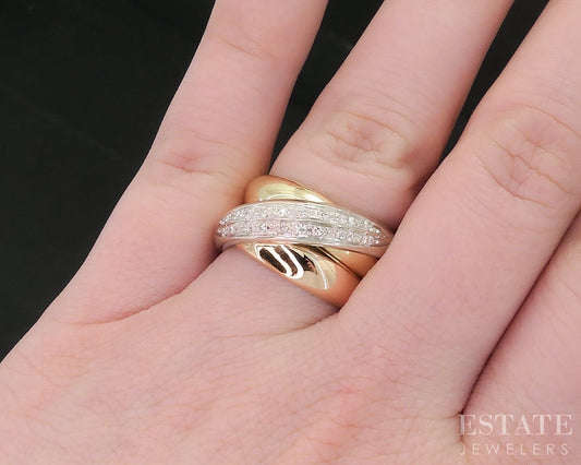 18k Tri Colored Gold Natural .10ctw Diamond Crossover Band Ring 9.7g i18595b