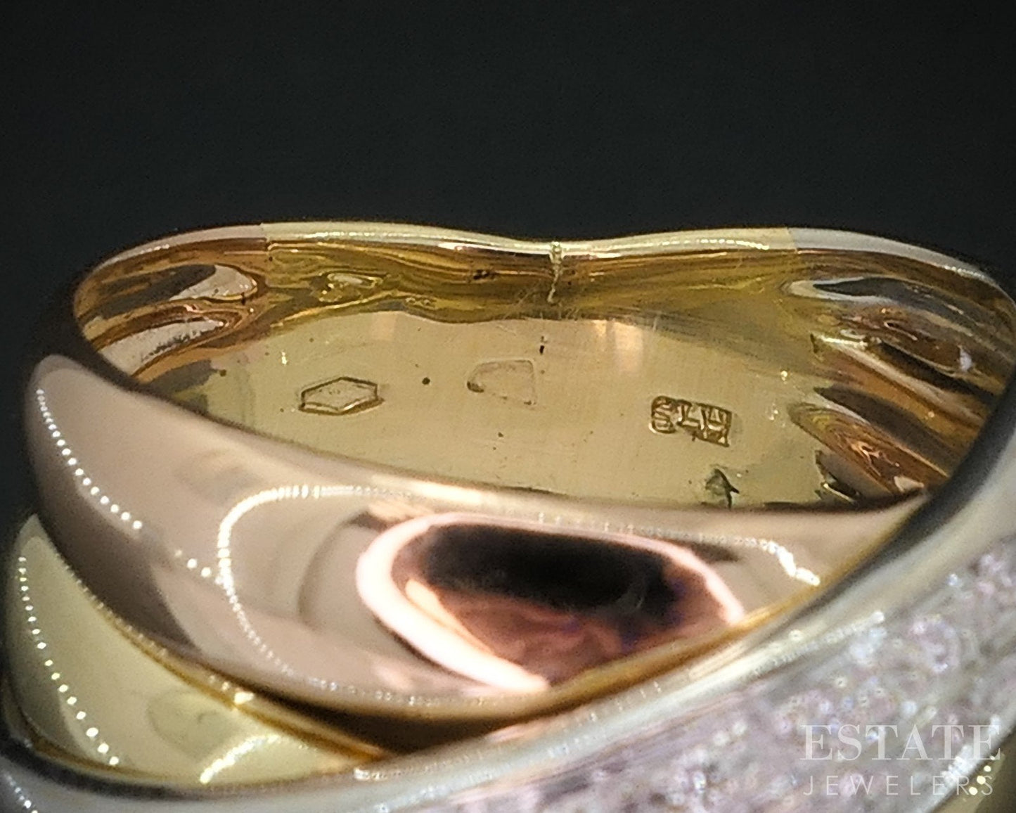 18k Tri Colored Gold Natural .10ctw Diamond Crossover Band Ring 9.7g i18595b