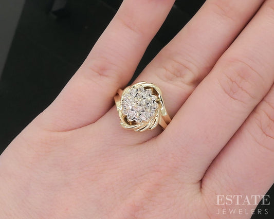 Vintage 10k Yellow Gold Natural .18ctw Diamond Cluster Bypass Ring 4.9g i18591b