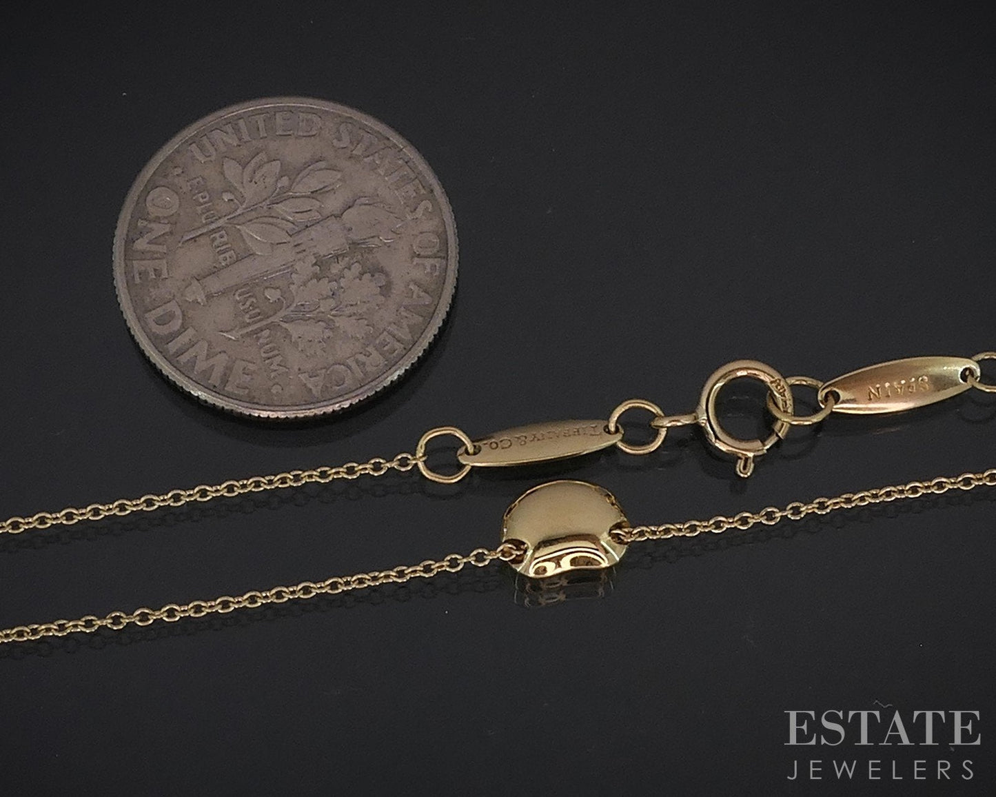 18k Yellow Gold Tiffany & Co. Elsa Peretti Small Bean Necklace 1.9g 16"L i18565
