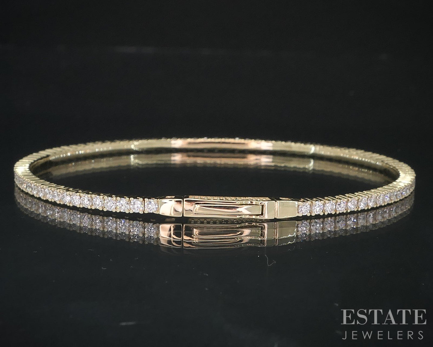 14k Yellow Gold Lab Created 2ctw Diamond Flex Bangle Bracelet 6.8g i18614