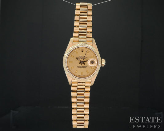 1989 Rolex Datejust 18k President Bracelet Champagne 69178 Ladies Watch i18567