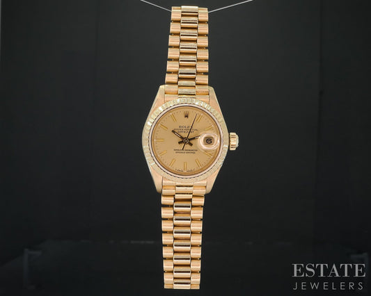 1989 Rolex Datejust 18k President Bracelet Champagne 69178 Ladies Watch i18567