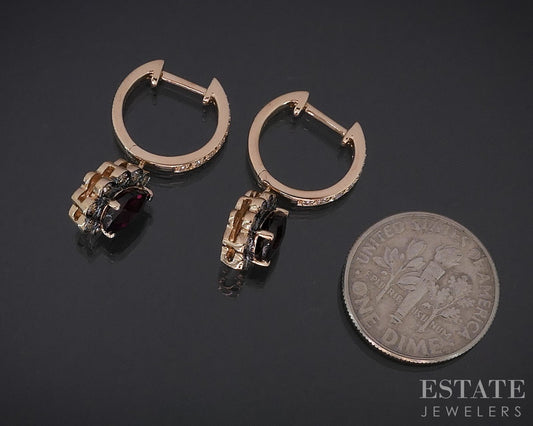 14k Strawberry Gold LeVian Natural Rhodolite Garnet & Diamond Earrings 5g i18642