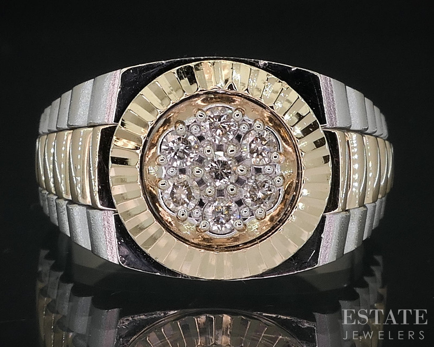 Vintage 14k Two Tone Gold Natural .17ctw Diamond Mens Watch Ring 10.3g i18636