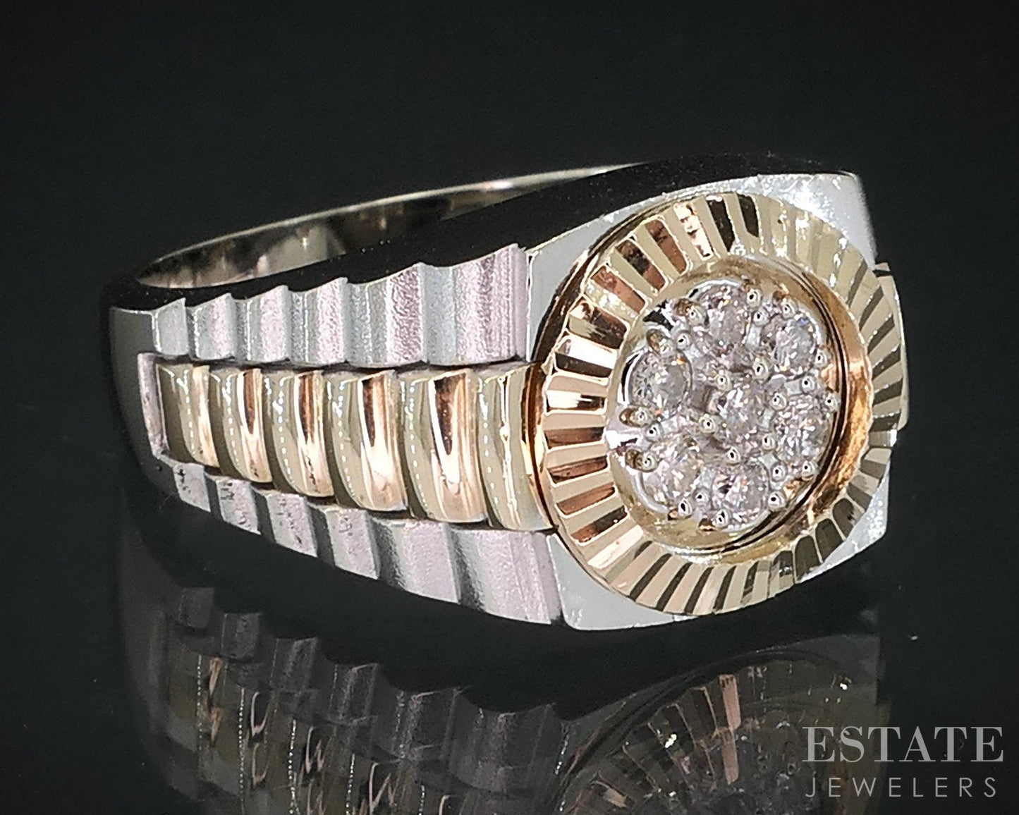 Vintage 14k Two Tone Gold Natural .17ctw Diamond Mens Watch Ring 10.3g i18636