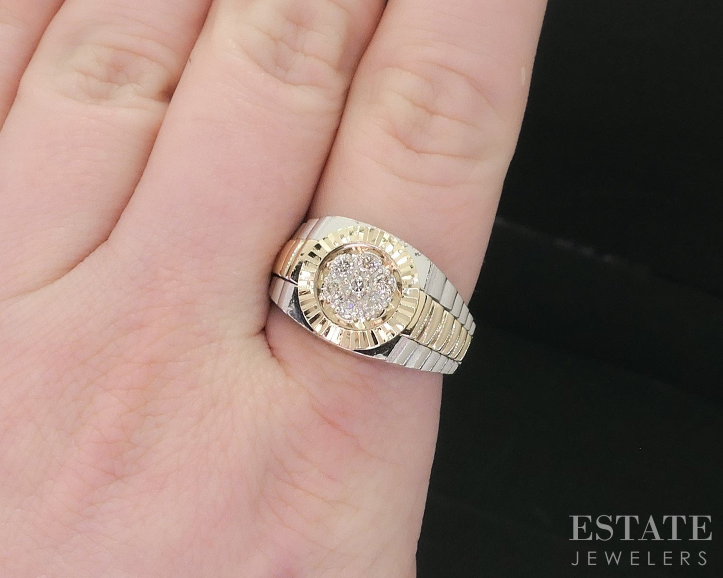 Vintage 14k Two Tone Gold Natural .17ctw Diamond Mens Watch Ring 10.3g i18636