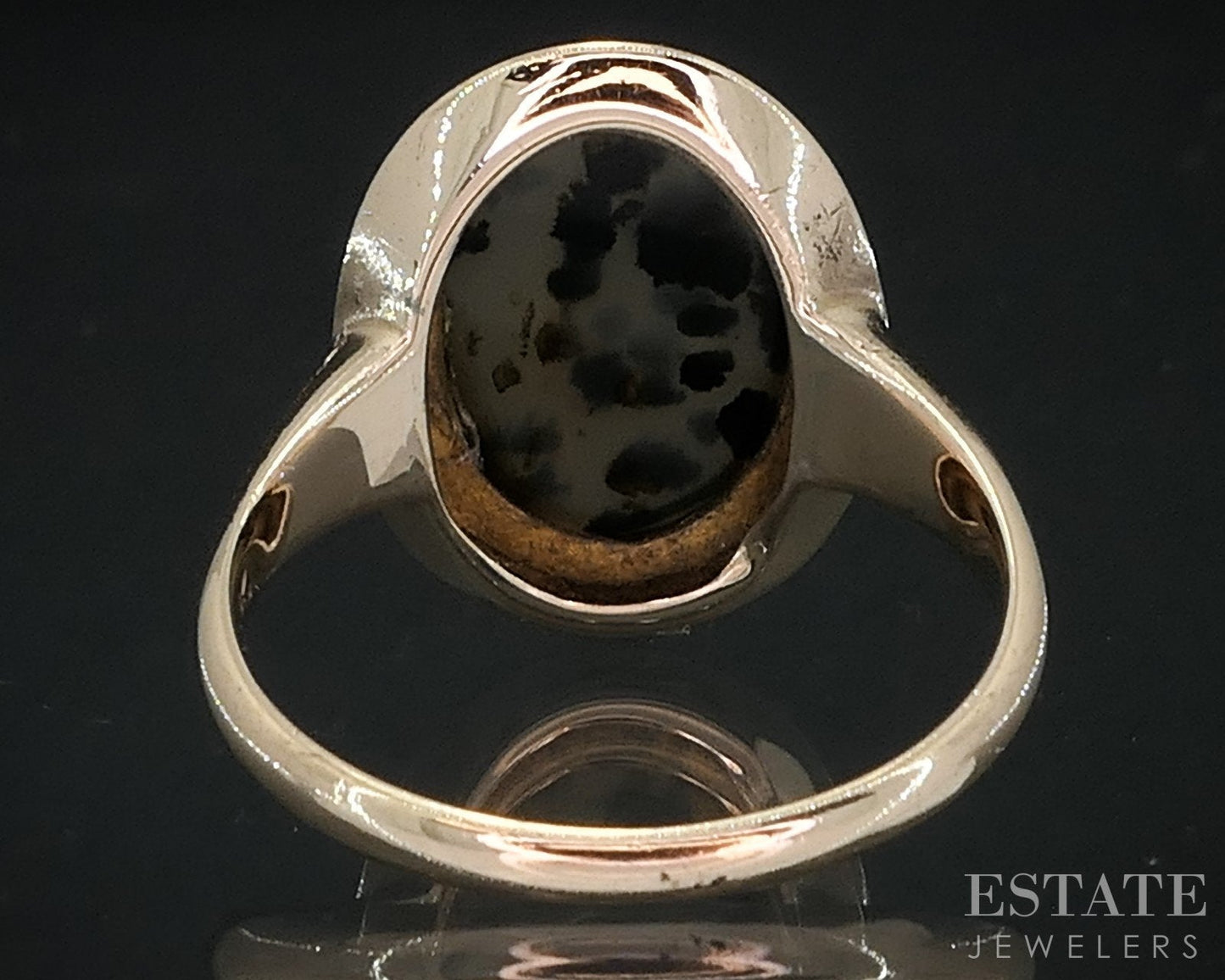 Antique Victorian 10k Yellow Gold Natural Spotted Moss Agate Ring 3.8g i18638