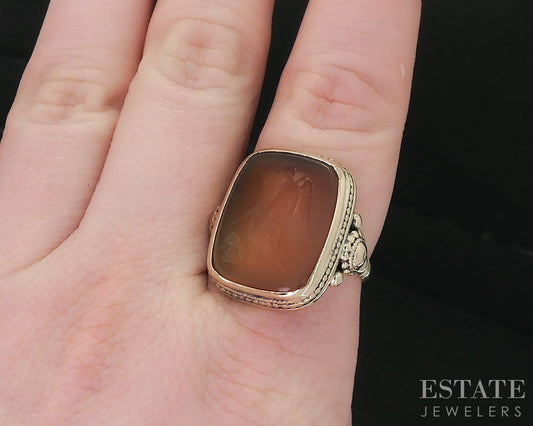 Antique Victorian 12k Yellow Gold Carnelian Holofernes Intaglio Ring 7.6g i18648