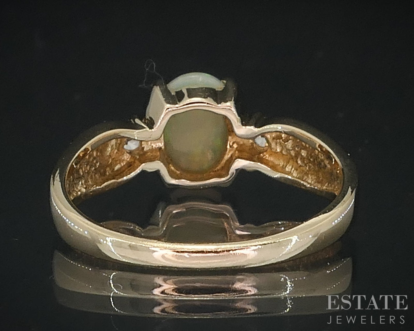 14k Yellow Gold Oval Natural Opal & Diamond Ladies Ring 3.2g i18632