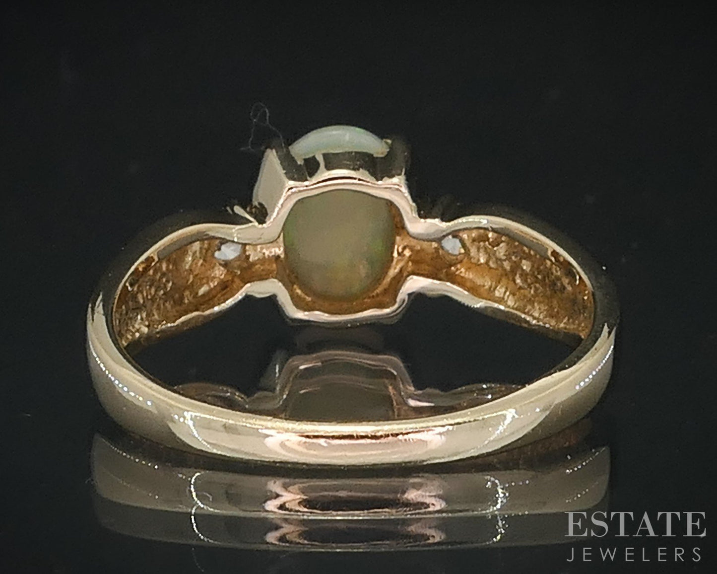 14k Yellow Gold Oval Natural Opal & Diamond Ladies Ring 3.2g i18632