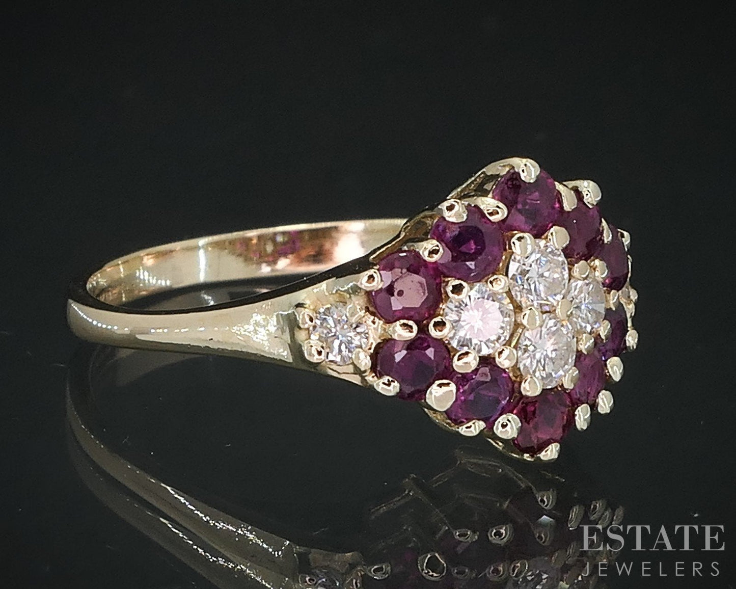 14k Yellow Gold Natural Ruby & Diamond Ladies Cluster Ring 3.3g i18630