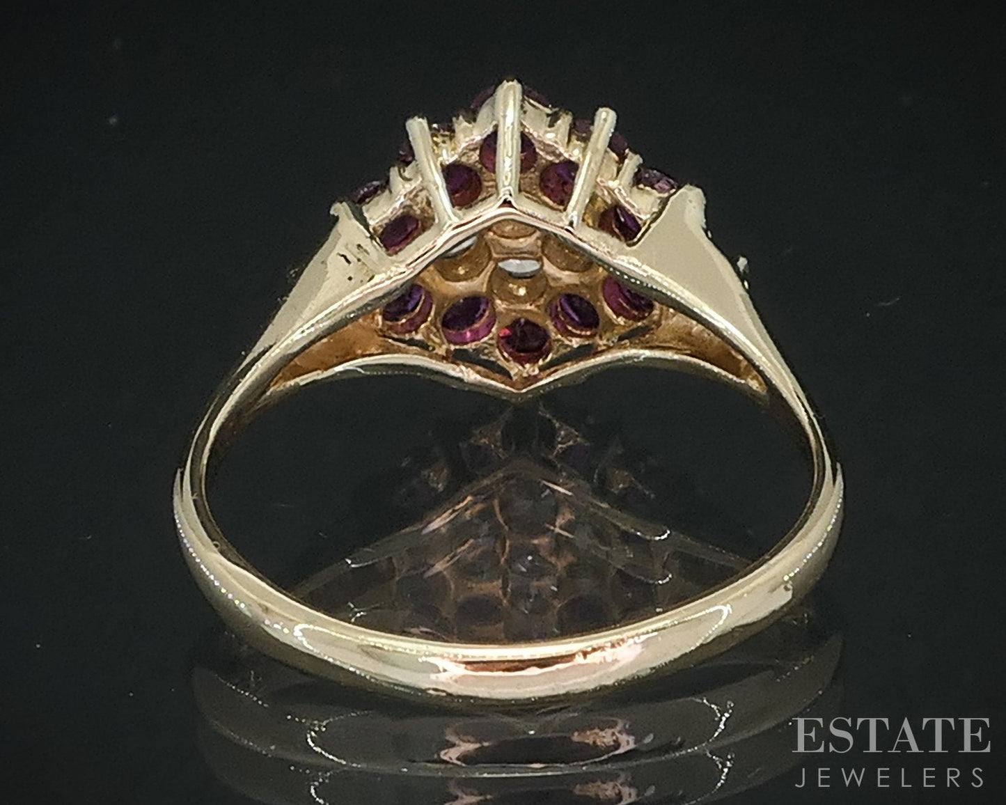 14k Yellow Gold Natural Ruby & Diamond Ladies Cluster Ring 3.3g i18630