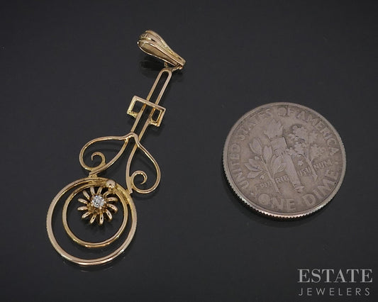 Antique Victorian 10k Yellow Gold OEC Natural Diamond Lavalier Pendant i18647