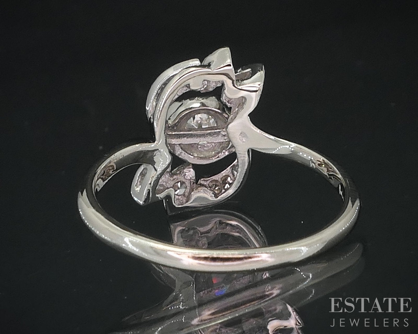 Antique 14k White Gold European Natural .31ctw Diamond Engagement Ring 3g i18645