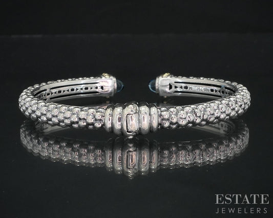 18k & Sterling LAGOS Caviar Blue Topaz Ladies Cuff Bracelet 36.6g i18651