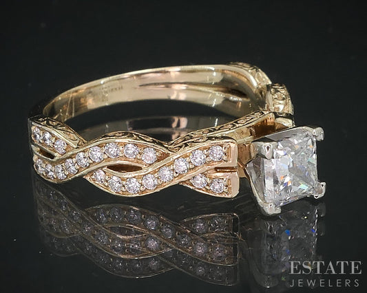 14k Yellow Gold Princess 1.13ctw Diamond Infinity Engagement Ring 5.5g i18634
