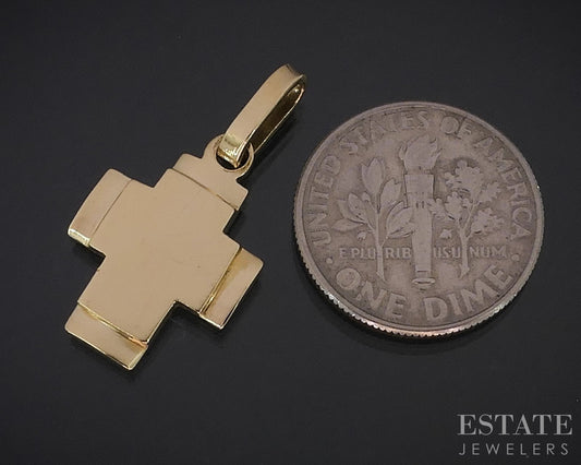 18k Yellow Gold Smooth Flat Double Cross Ladies Pendant 3.2g i18674b