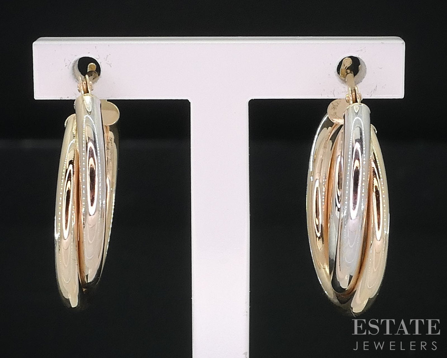 10k Yellow & White Gold Twisted Double Hoop Ladies Earrings 1.2g i18664b