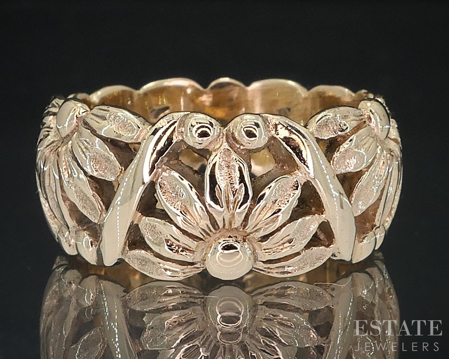 Vintage 14k Yellow Gold 9mm Sunflower Floral Ladies Band 7.7g i18663b