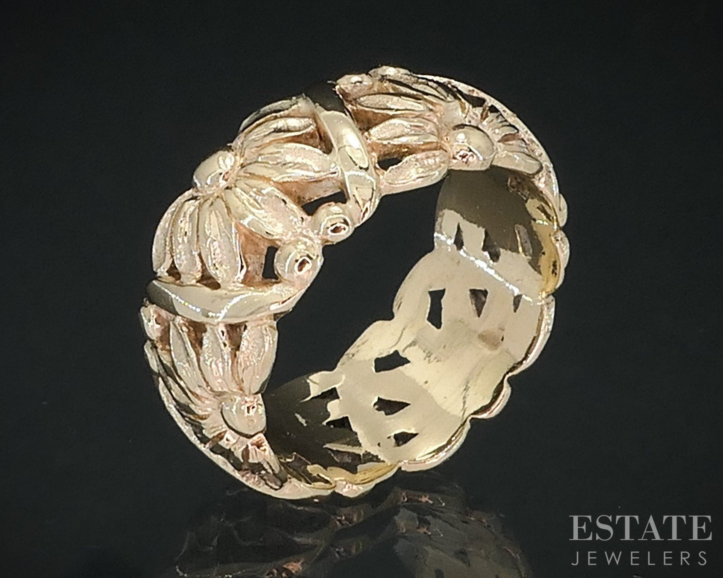 Vintage 14k Yellow Gold 9mm Sunflower Floral Ladies Band 7.7g i18663b