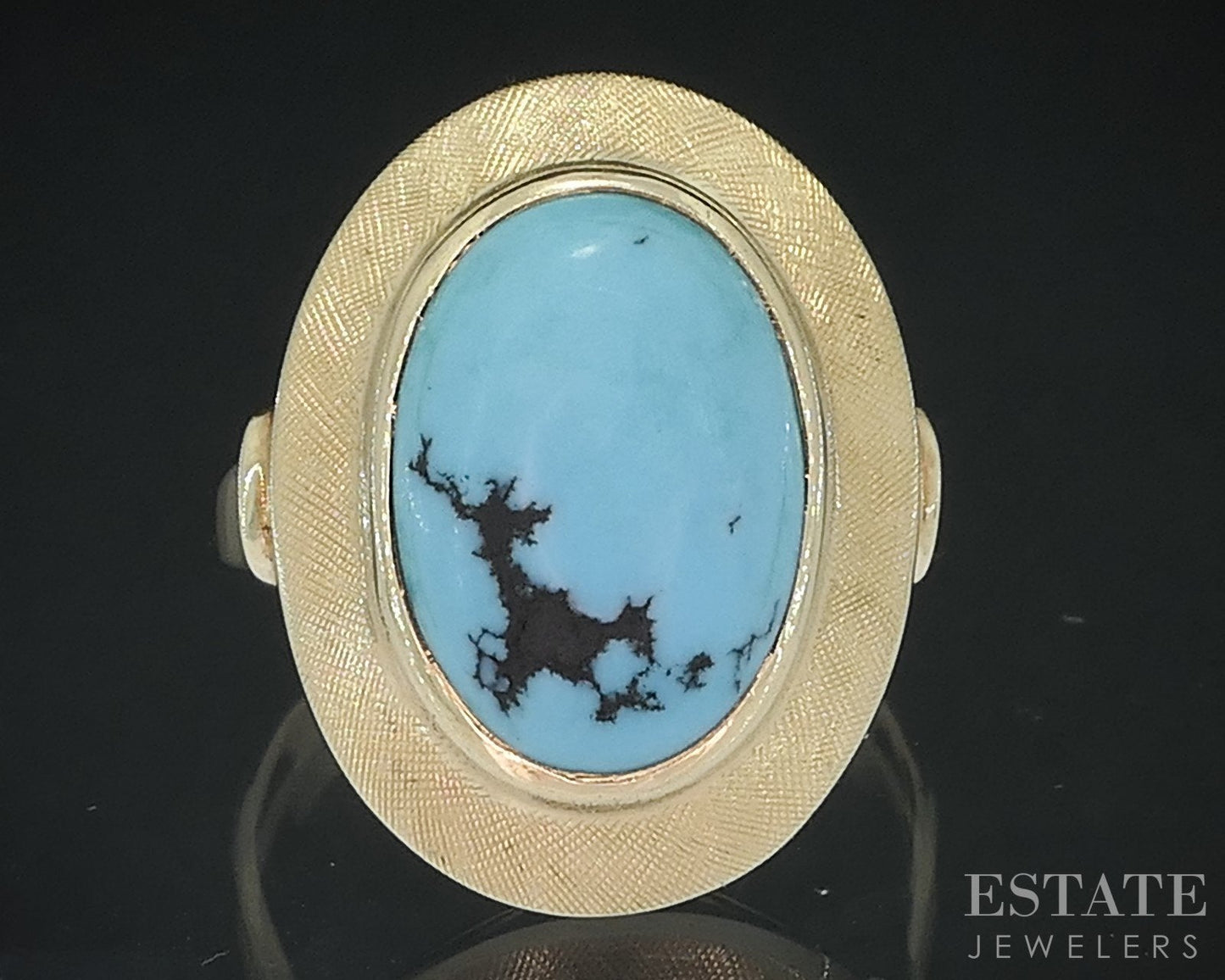 Vintage 14k Yellow Gold Oval Natural Turquoise Ladies Ring 3.2g i18661b