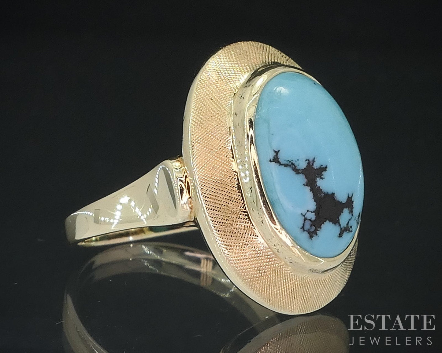 Vintage 14k Yellow Gold Oval Natural Turquoise Ladies Ring 3.2g i18661b