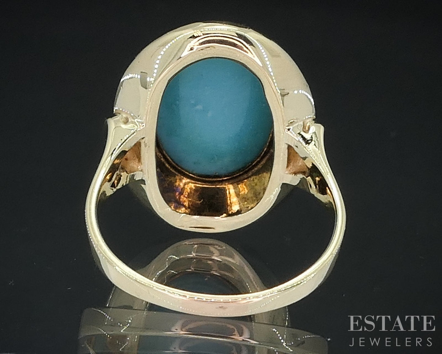 Vintage 14k Yellow Gold Oval Natural Turquoise Ladies Ring 3.2g i18661b