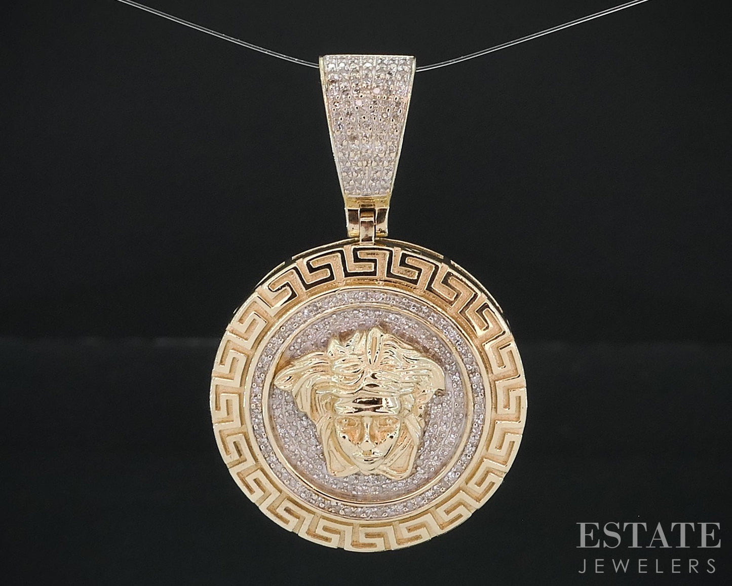 10k Yellow Gold Natural Diamond Greek Key Goddess Pendant 8.5g i18655b