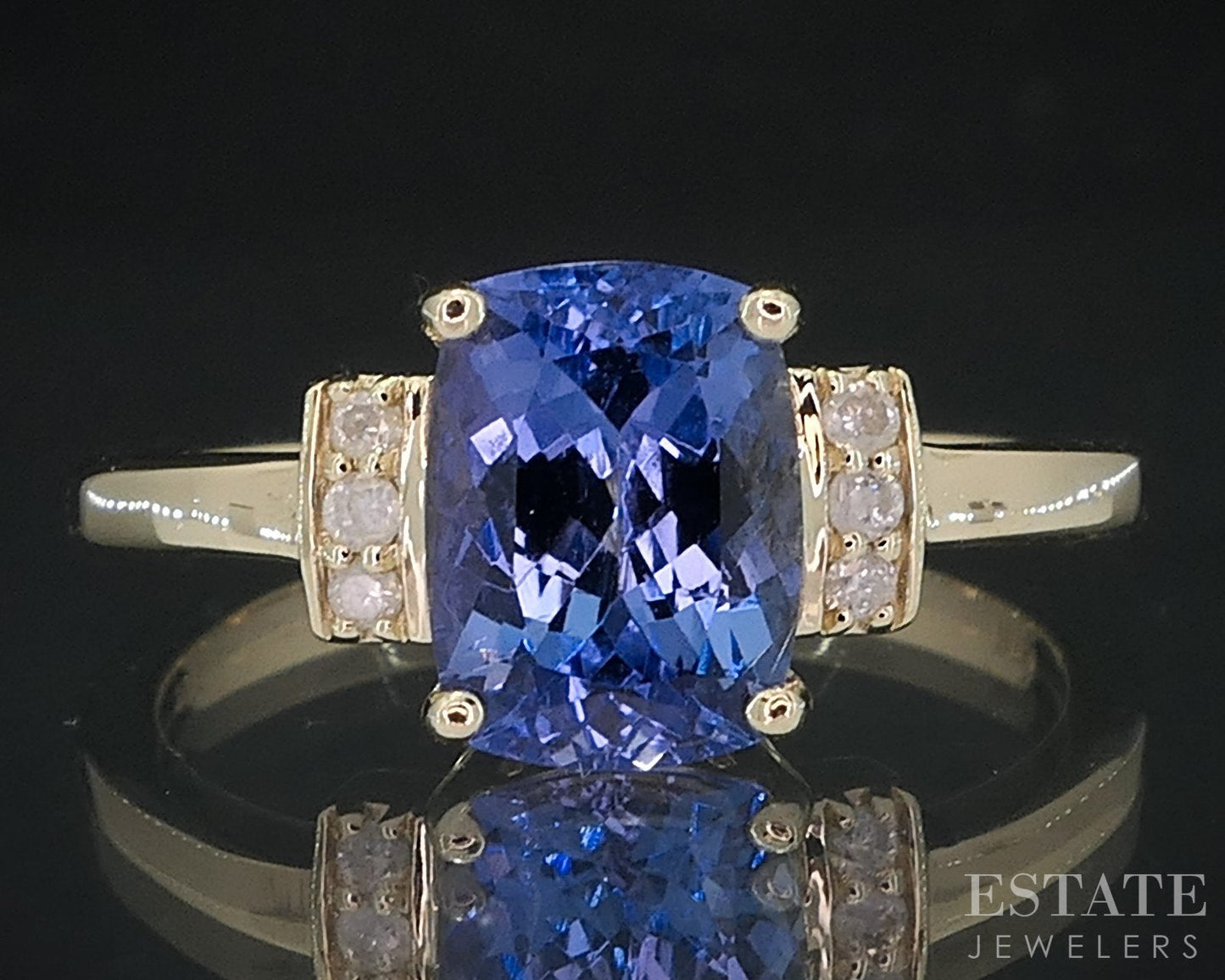 10k Yellow Gold Cushion Natural Iolite & Diamond Ladies Ring 2.2g i18652b