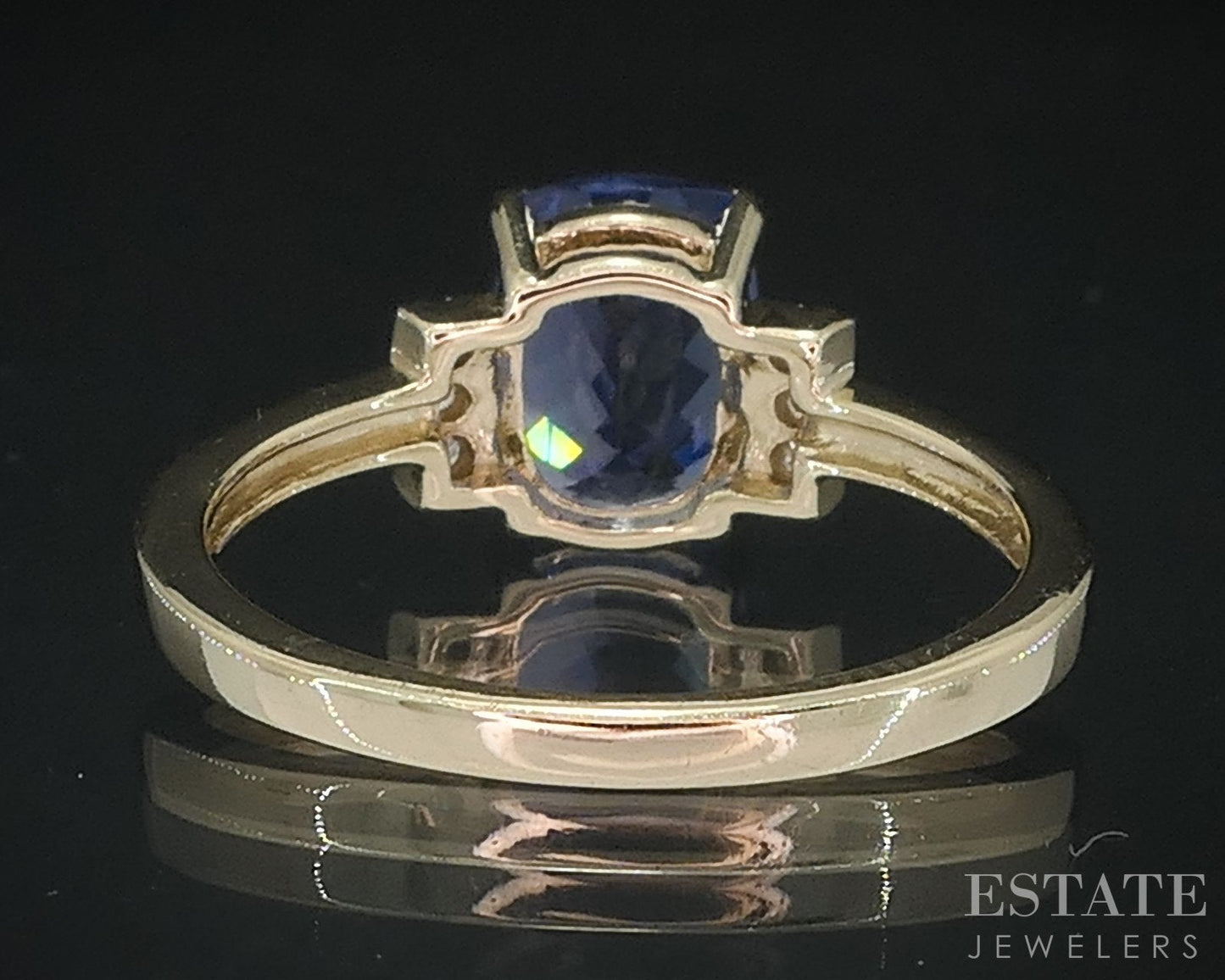 10k Yellow Gold Cushion Natural Iolite & Diamond Ladies Ring 2.2g i18652b