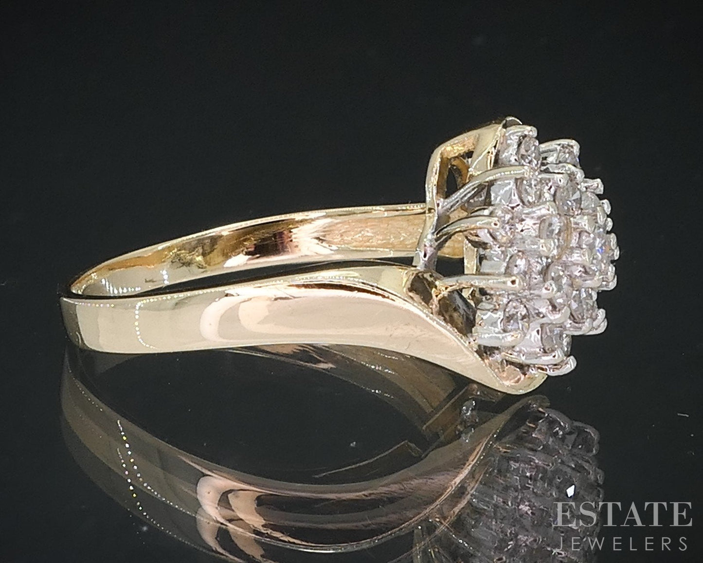 Vintage 14k Yellow Gold Natural .35ctw Diamond Cluster Bypass Ring 3.7g i18657b